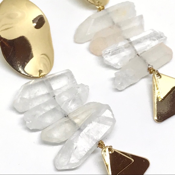 Anthropologie Gold Plated Stack Stone Long Quartz Gemstone Crystal Drop … - Picture 2 of 6